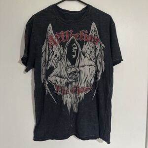 Vintage y2k Affliction Kelly Paulik "The Ghost" Metallic Print Shirt Size L